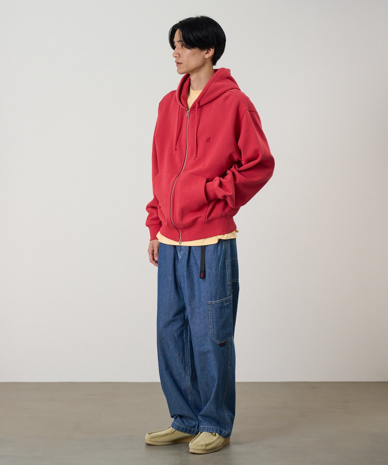 Gramicci One Point Zip Hooded Sweatshirt (Crimson Red)