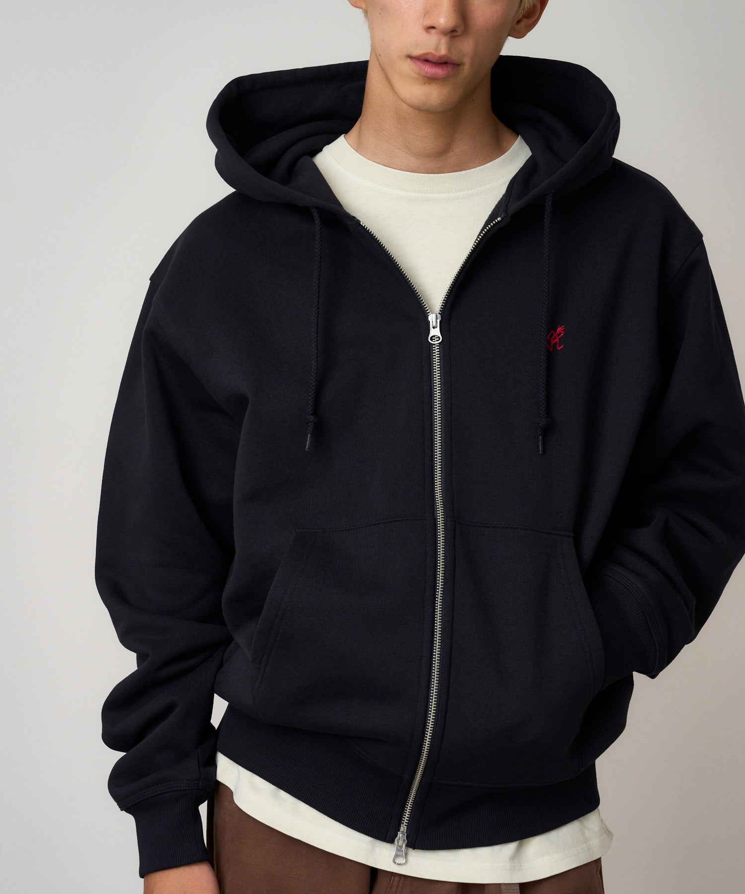 Gramicci One Point Zip Hooded Sweatshirt (Dark Navy)
