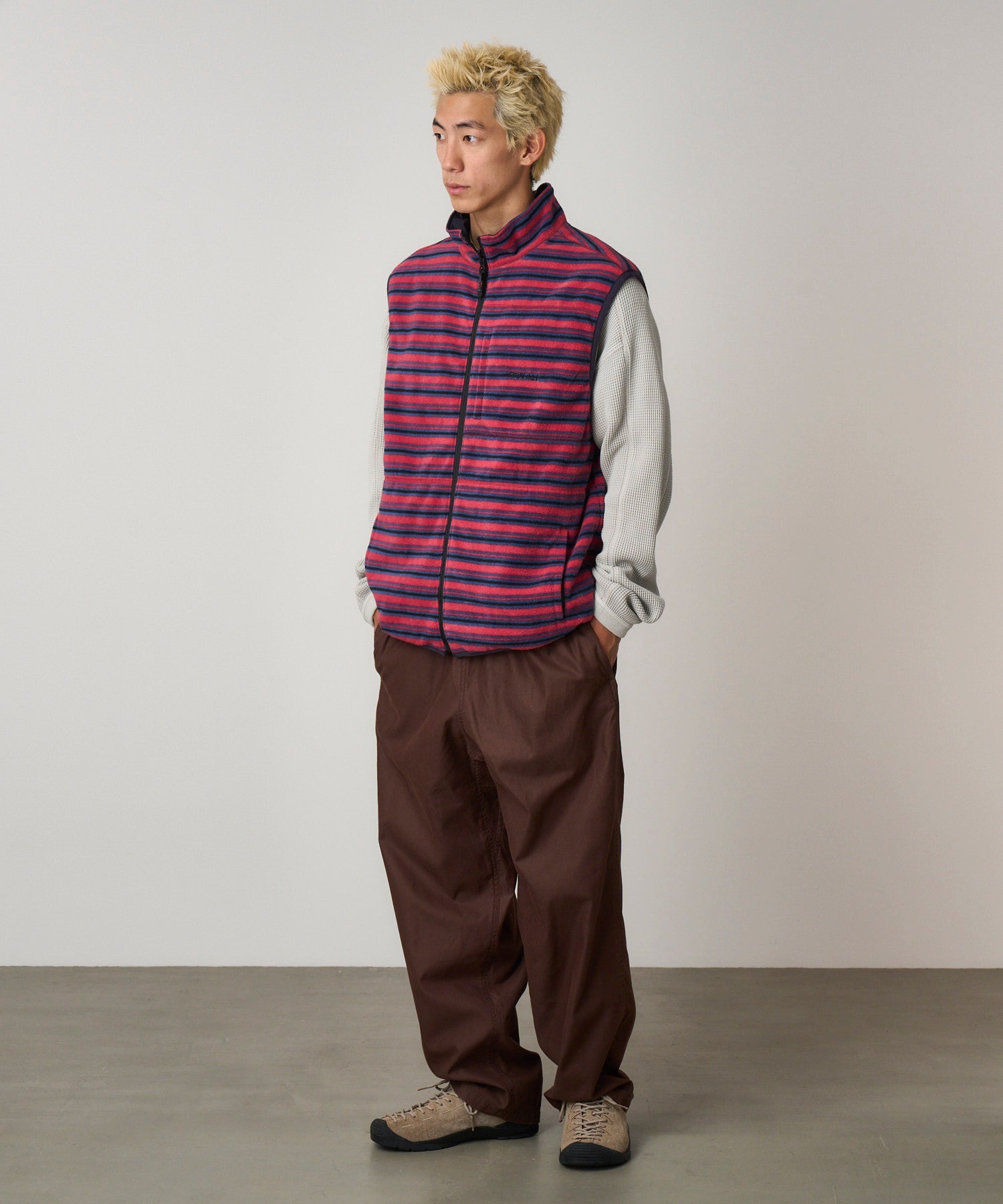Gramicci Thermal Fleece Reversible Vest (Berry Stripe)
