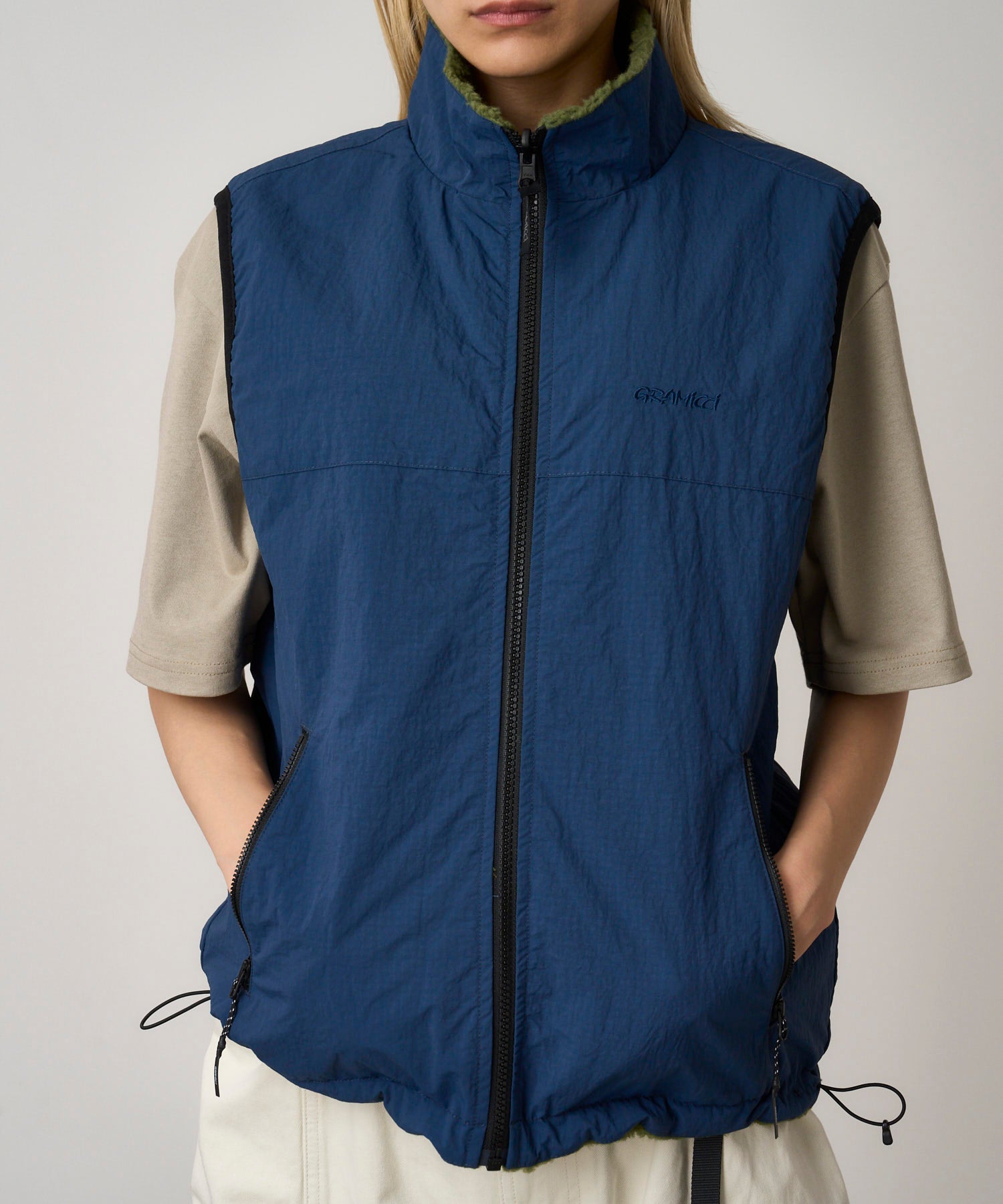 Gramicci Reversible Sherpa Vest (Olive / Dusty Navy)